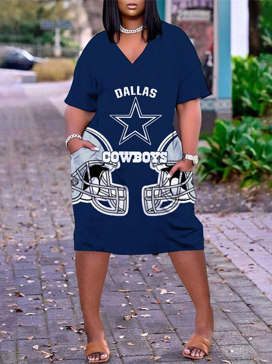 Dallas Cowboys V-neck Casual Pocket Dress Limited Edition AZBTVCPD000427
