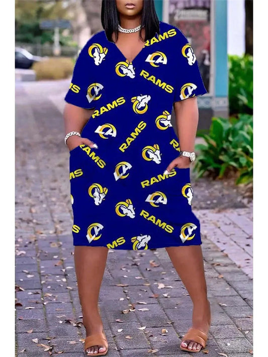 Los Angeles Rams V-neck Casual Pocket Dress Limited Edition AZBTVCPD000100