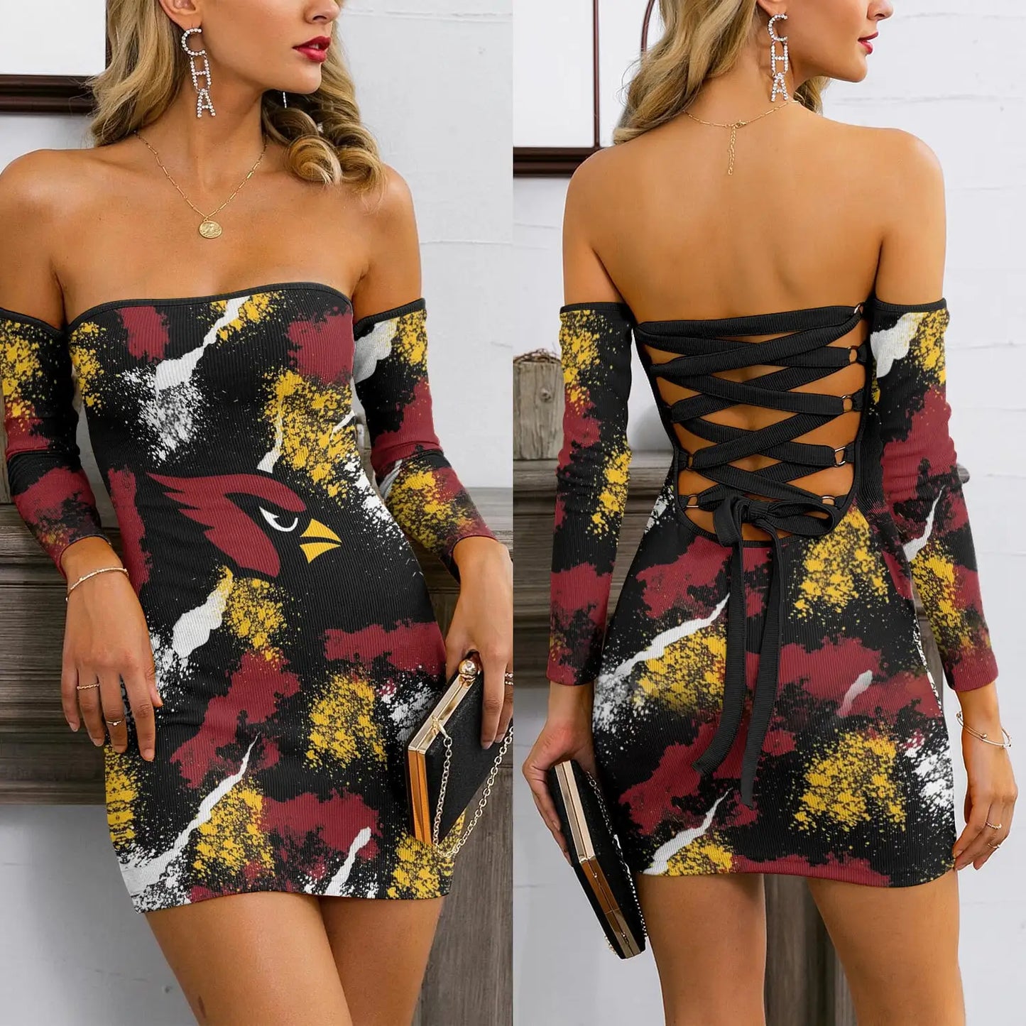 Arizona Cardinals Lace Up Back Bardot Bodycon Dress BG05