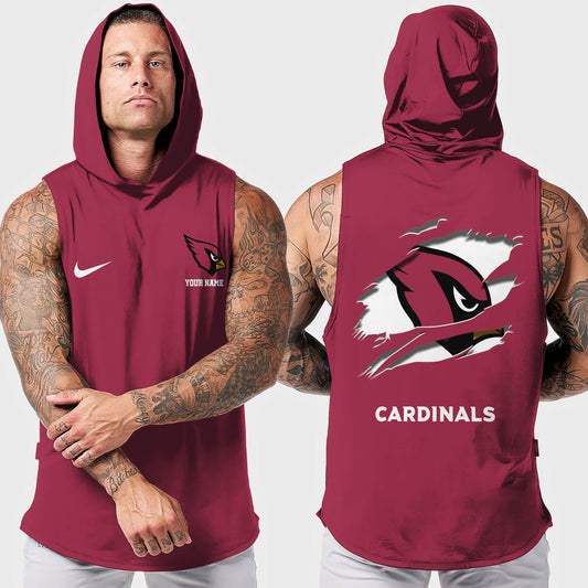 Arizona Cardinals Men Workout Hooded Tank Top AZMGSH001