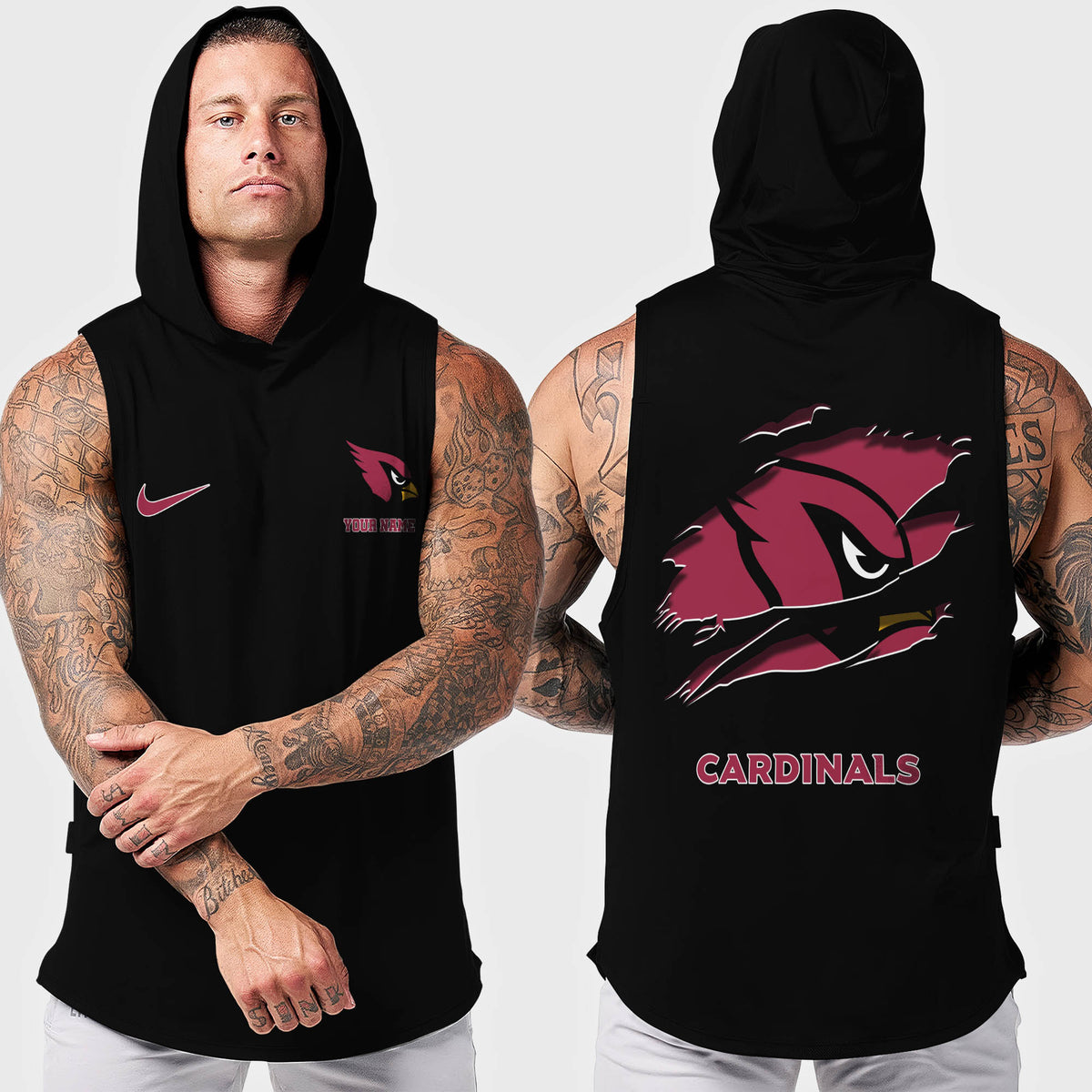 Arizona Cardinals Men Workout Hooded Tank Top AZMGSH001