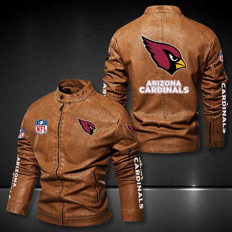 Arizona Cardinals Stand-up Collar Leather Jacket BG31