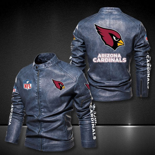 Arizona Cardinals Stand-up Collar Leather Jacket BG31