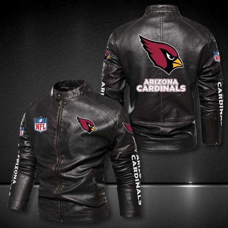 Arizona Cardinals Stand-up Collar Leather Jacket BG31