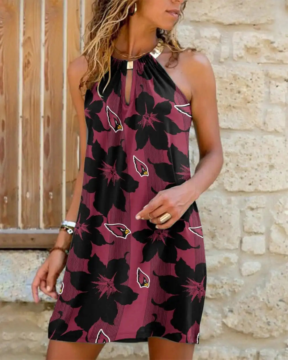 Arizona Cardinals Summer Casual Metal Halter Neck Sleeveless Dress 6