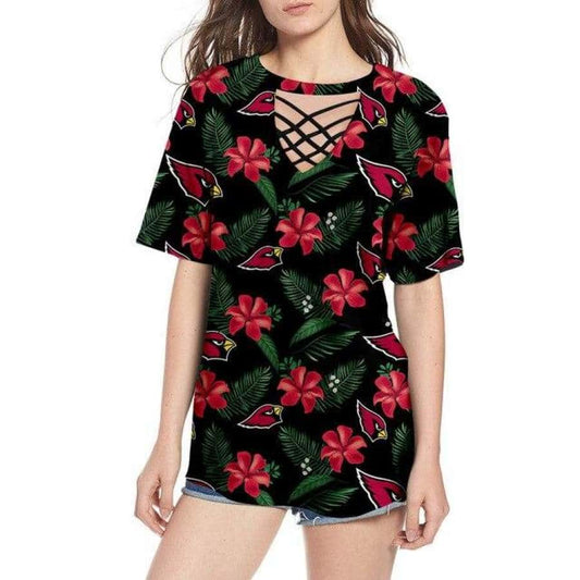Arizona Cardinals Women Summer String Short Sleeve Shirt BG13