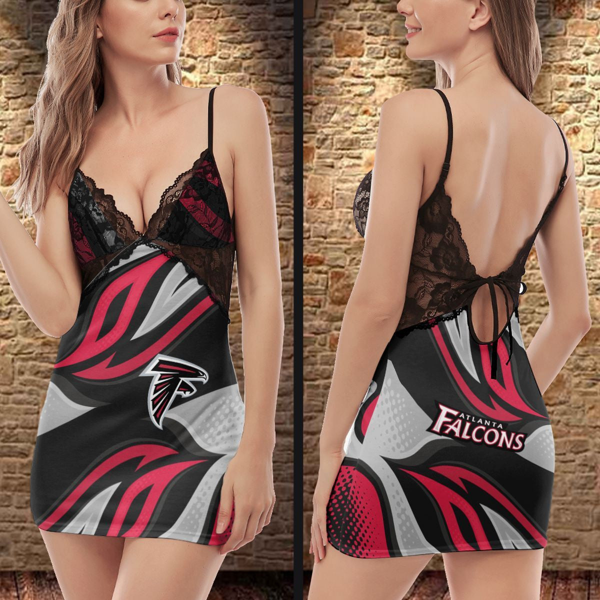 Atlanta Falcons Lace Back Strap Slip Dress 356