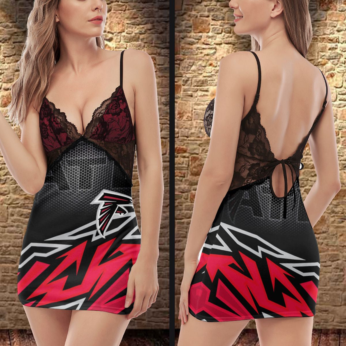 Atlanta Falcons Lace Back Strap Slip Dress 396