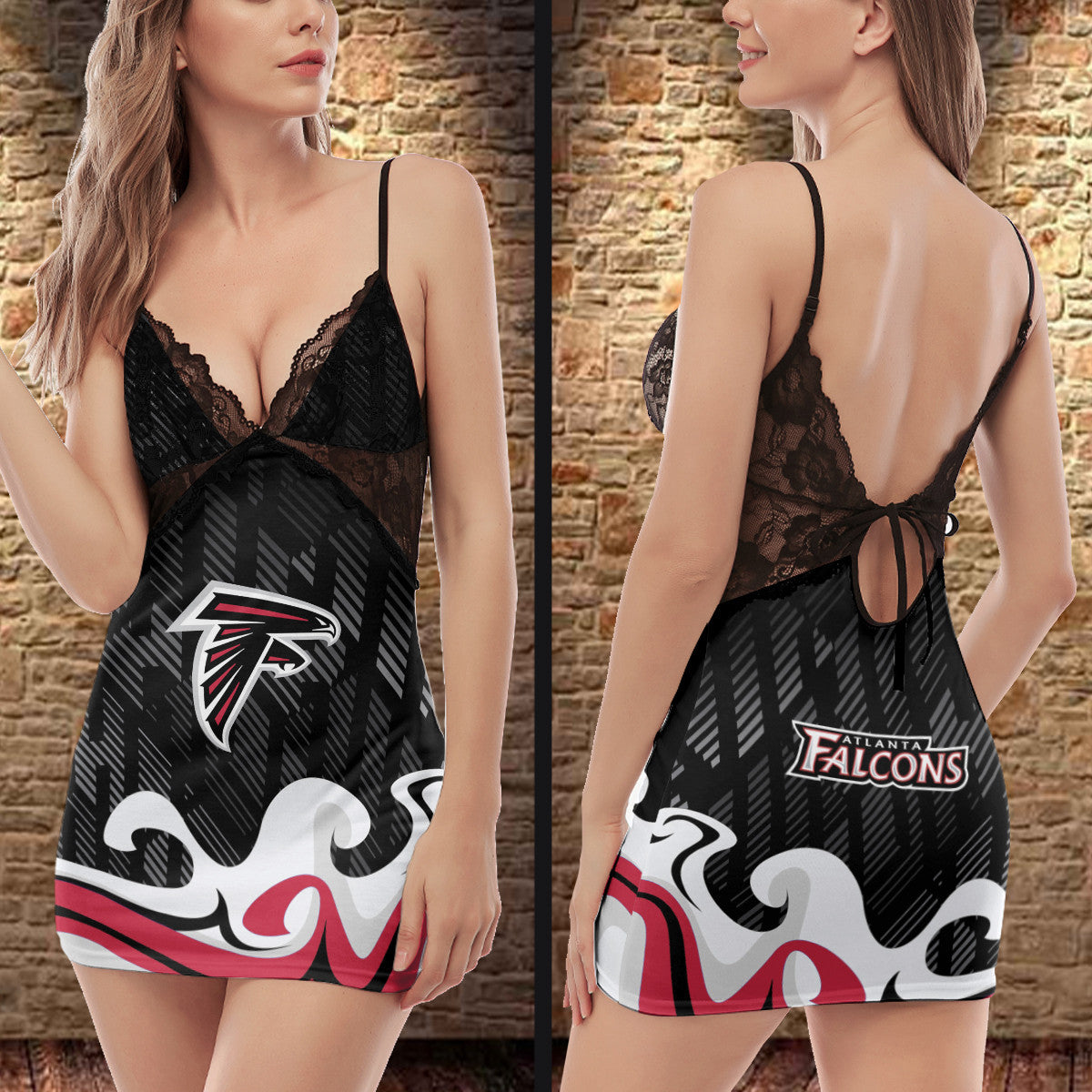 Atlanta Falcons Lace Back Strap Slip Dress 452