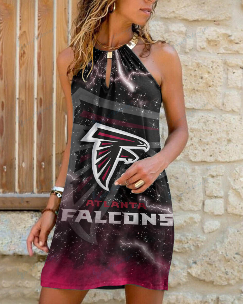 Atlanta Falcons Summer Casual Metal Halter Neck Sleeveless Dress 81