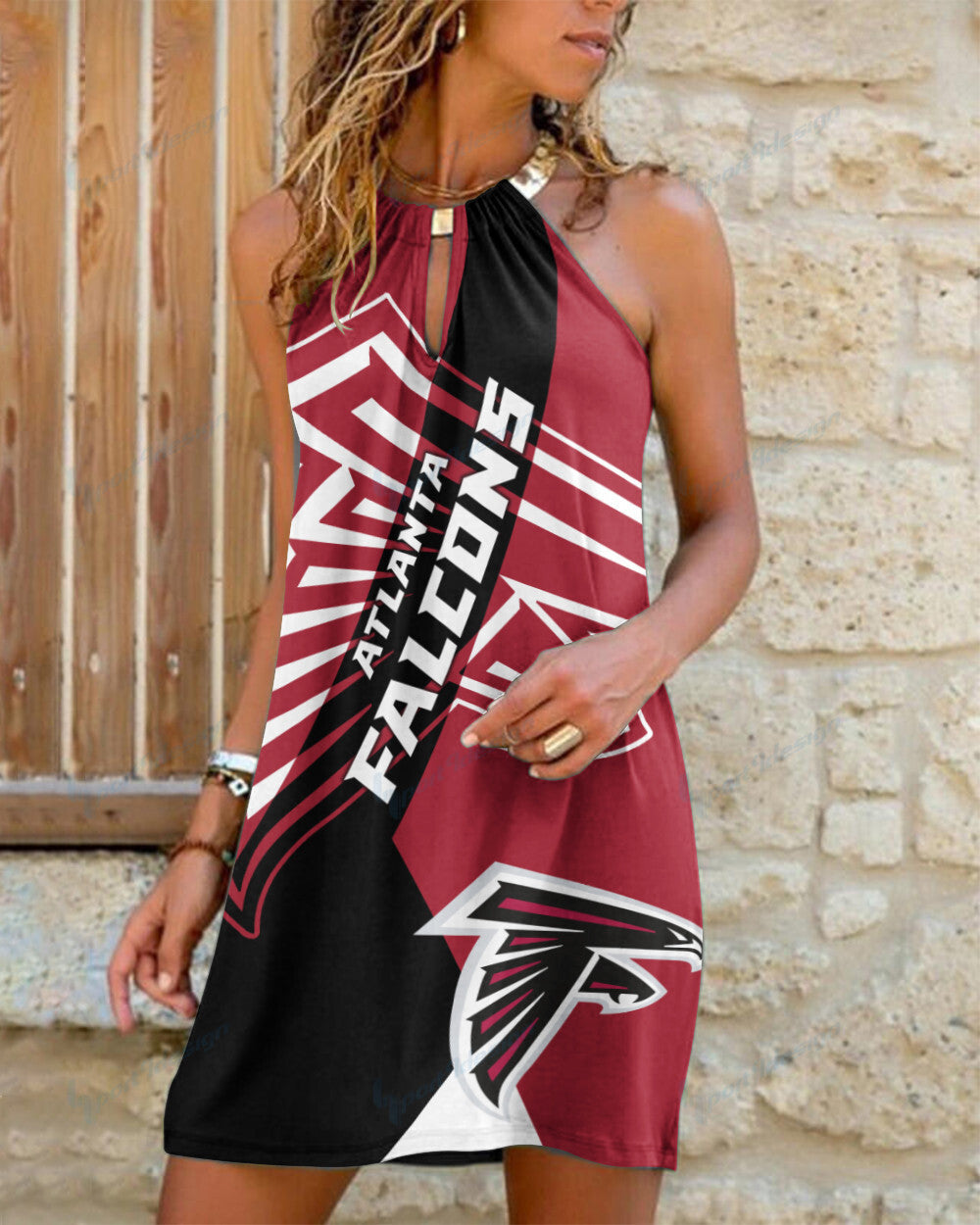Atlanta Falcons Summer Casual Metal Halter Neck Sleeveless Dress 86