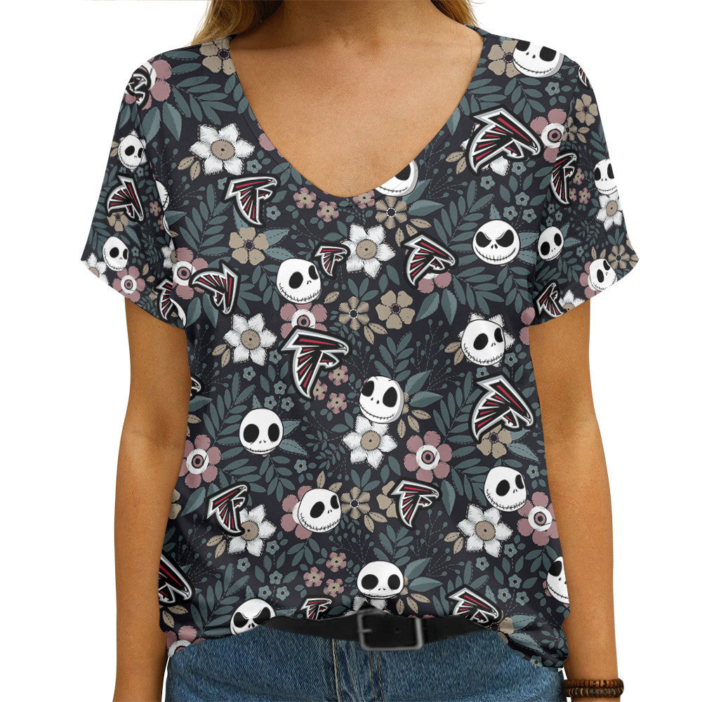 Atlanta Falcons Summer V-neck Women T-shirt