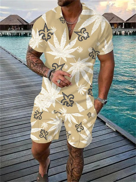 New Orleans Saints Zip Polo Shirt And Shorts Men AZPLZ090