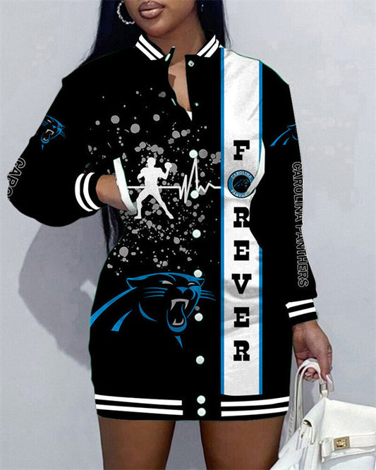 Carolina Panthers Women Button Down Jacket Dress AZBTBDJD000334