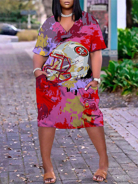 San Francisco 49ers V-neck Casual Pocket Dress Limited Edition AZBTVCPD000297