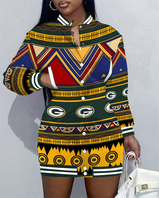 Green Bay Packers Women Button Down Jacket Dress AZBTBDJD000318