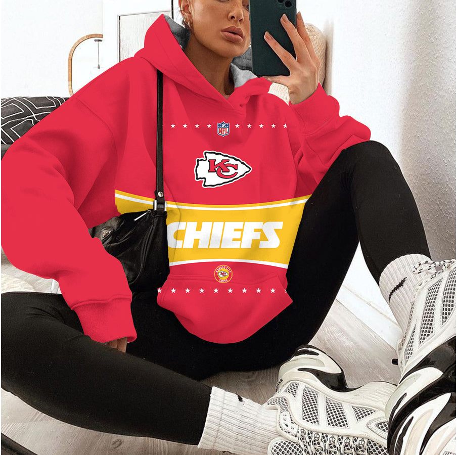 Kansas City Chiefs Printed Hooded Pocket Pullover Hoodie AZBTPH000050