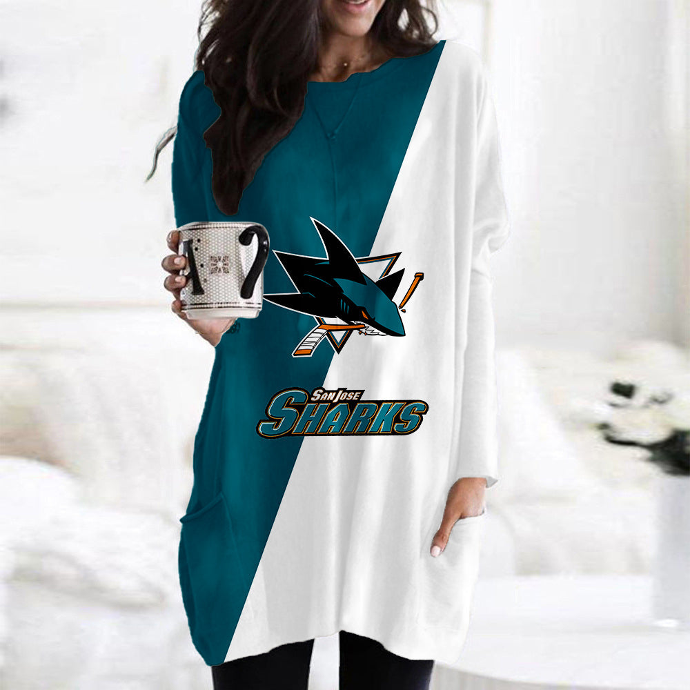 San Jose Sharks Casual Long Sleeve Pocket Dress AZBTLSPD000085