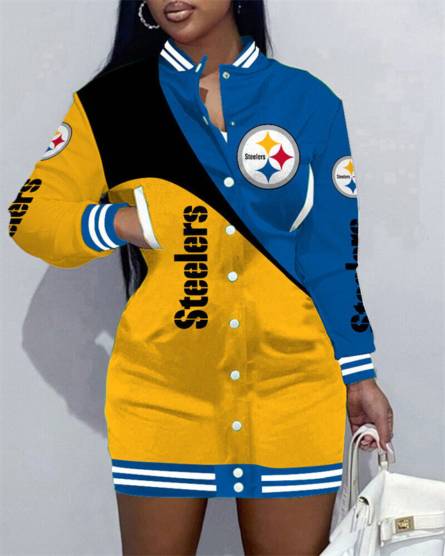 Pittsburgh Steelers Women Button Down Jacket Dress AZBTBDJD000244