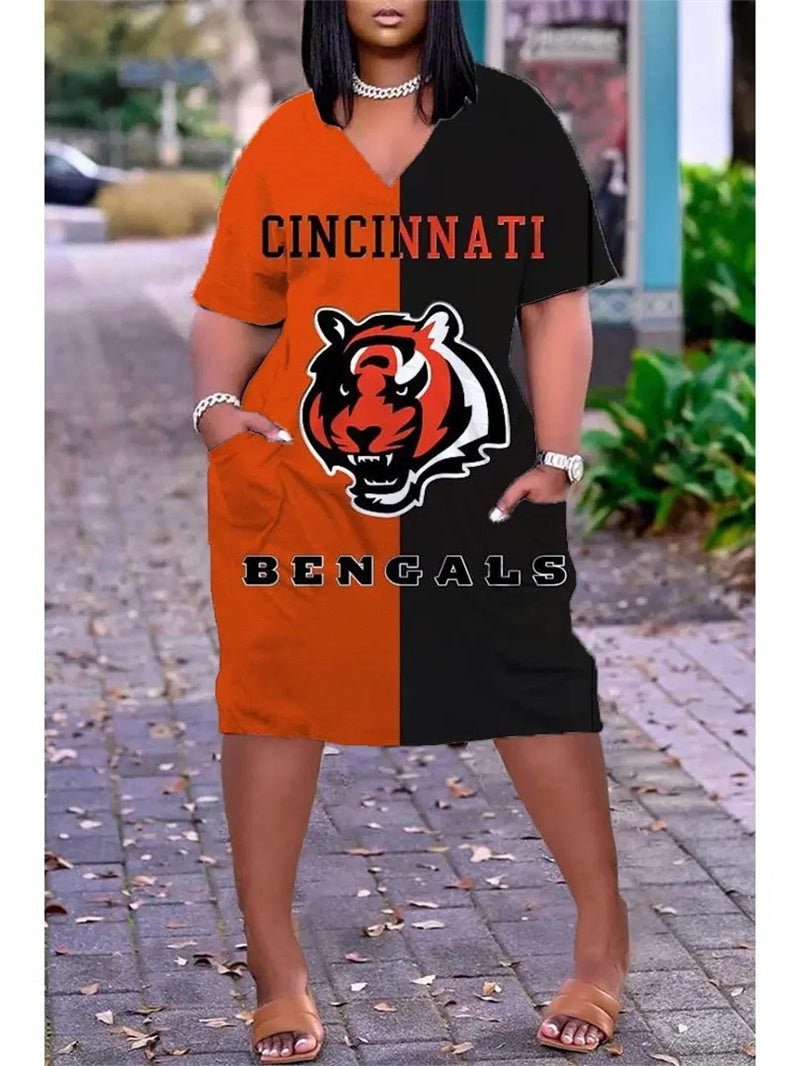 Cincinnati Bengals V-neck Casual Pocket Dress Limited Edition AZBTVCPD000354