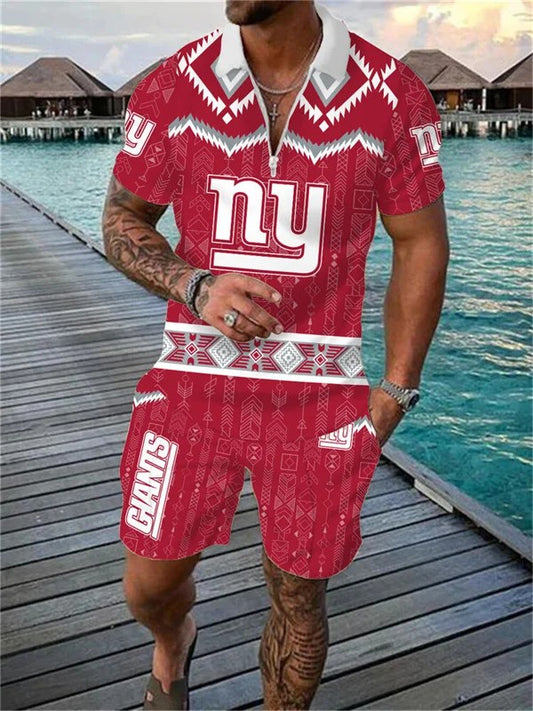 New York Giants Zip Polo Shirt And Shorts Men AZPLZ216