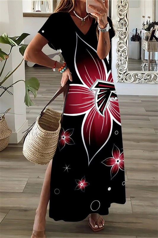 Atlanta Falcons V-Neck Side Slit Long Dress AZBTVSD000412