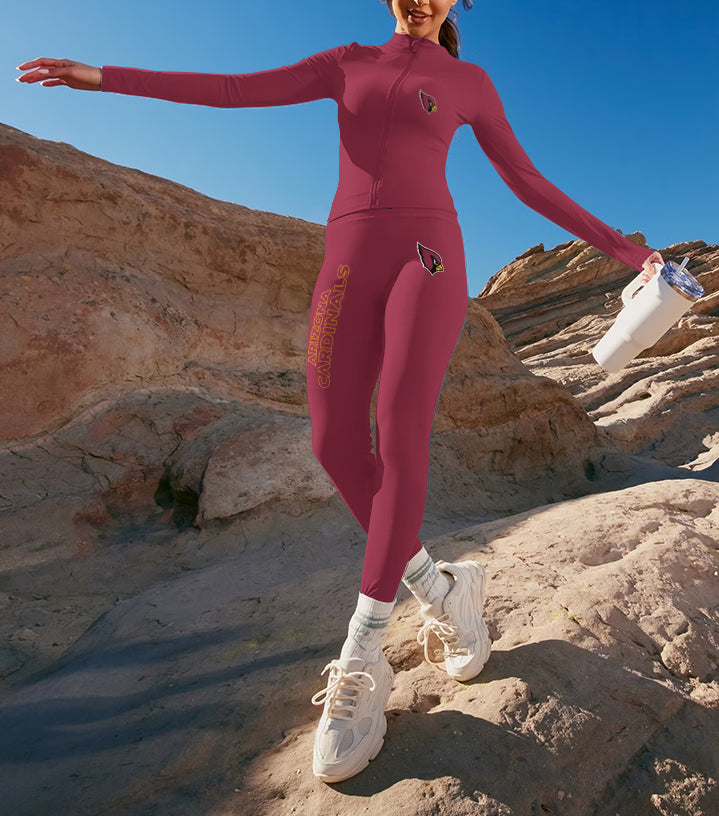 Arizona Cardinals 2 Piece Workout  Sets :Sculpt High Waist Gym Leggings & long Sleeve Sports Top (2)