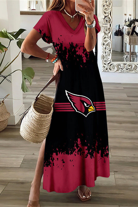 Arizona Cardinals V-Neck Side Slit Long Dress AZBTVSD000216