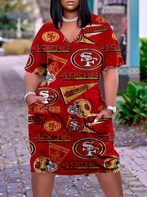 San Francisco 49ers V-neck Casual Pocket Dress Limited Edition AZBTVCPD000054