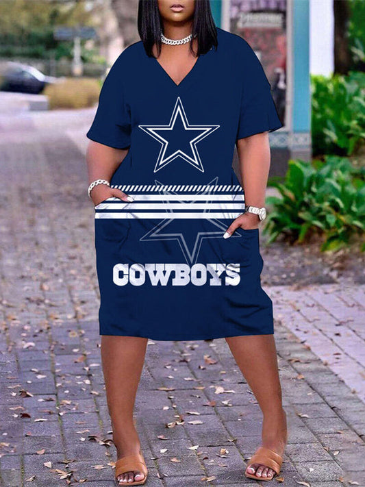 Dallas Cowboys V-neck Casual Pocket Dress Limited Edition AZBTVCPD000499