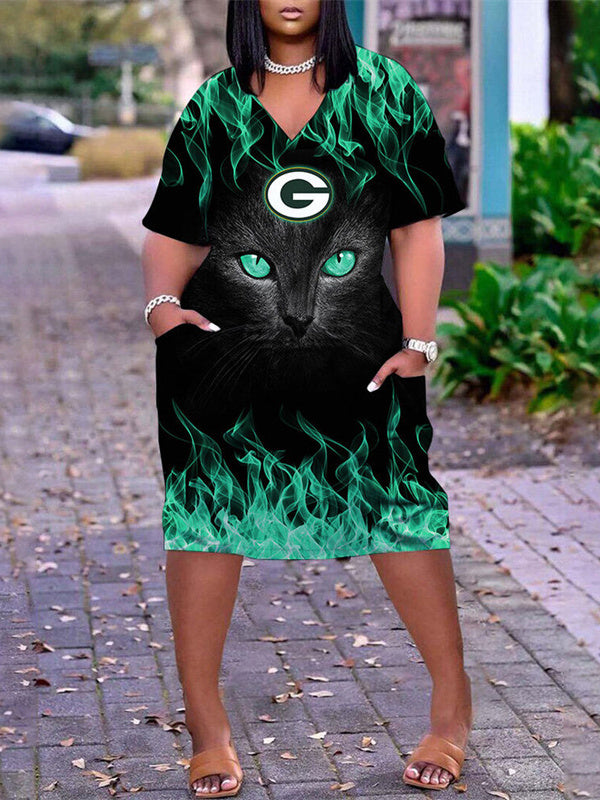 Green Bay Packers V-neck Casual Pocket Dress Limited Edition AZBTVCPD000326