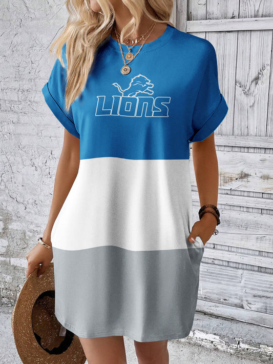 Detroit Lions Women Hidden Pocket Batwing Casual Dress AZDDBWCD000033