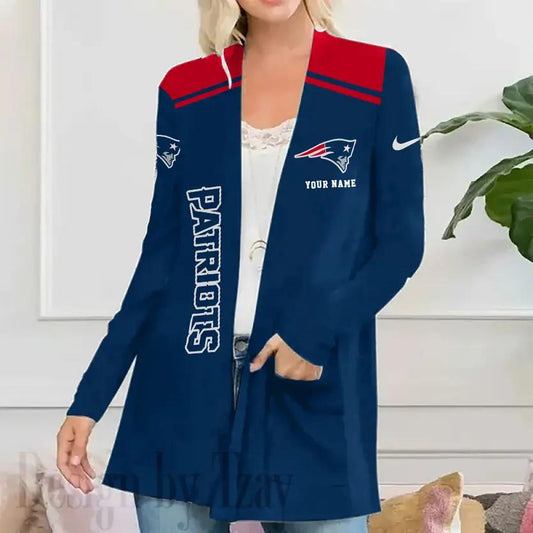 New England Patriots Women Patch Pocket Cardigan BT134
