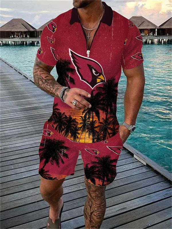 Arizona Cardinals Zip Polo Shirt And Shorts Men AZPLZ241