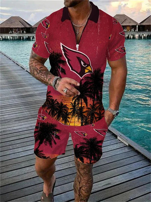 Arizona Cardinals Zip Polo Shirt And Shorts Men AZPLZ241