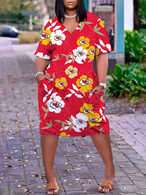 Kansas City Chiefs V-neck Casual Pocket Dress Limited Edition AZBTVCPD000304