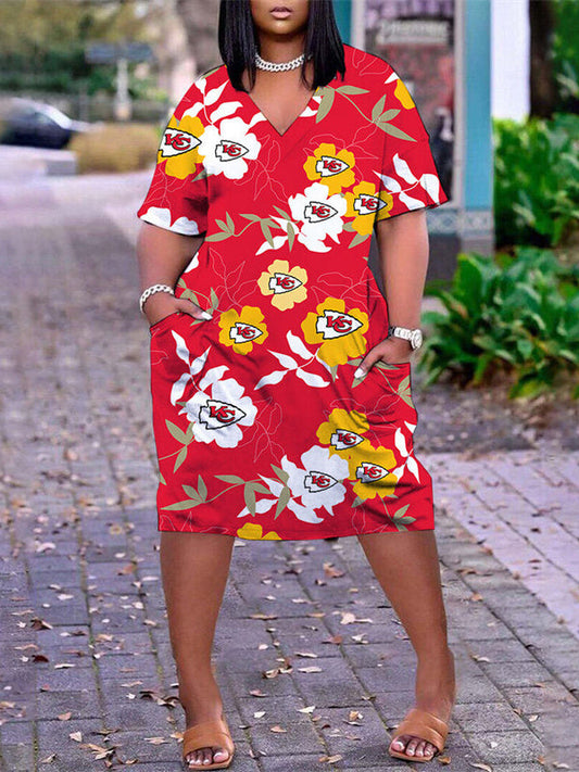 Kansas City Chiefs V-neck Casual Pocket Dress Limited Edition AZBTVCPD000304