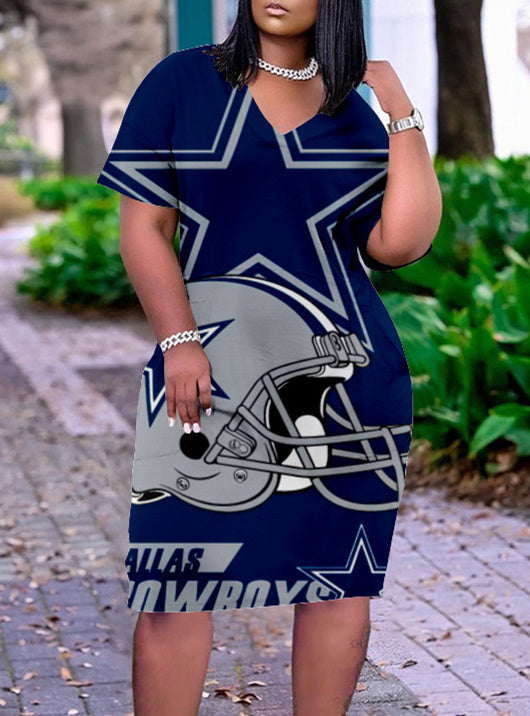 Dallas Cowboys V-neck Casual Pocket Dress Limited Edition AZBTVCPD000430