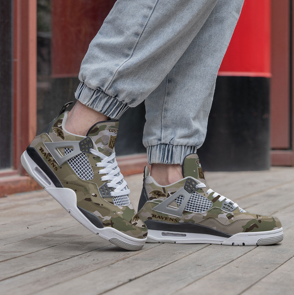 Baltimore Ravens Camo Personalized AJ4 Sneaker BG35