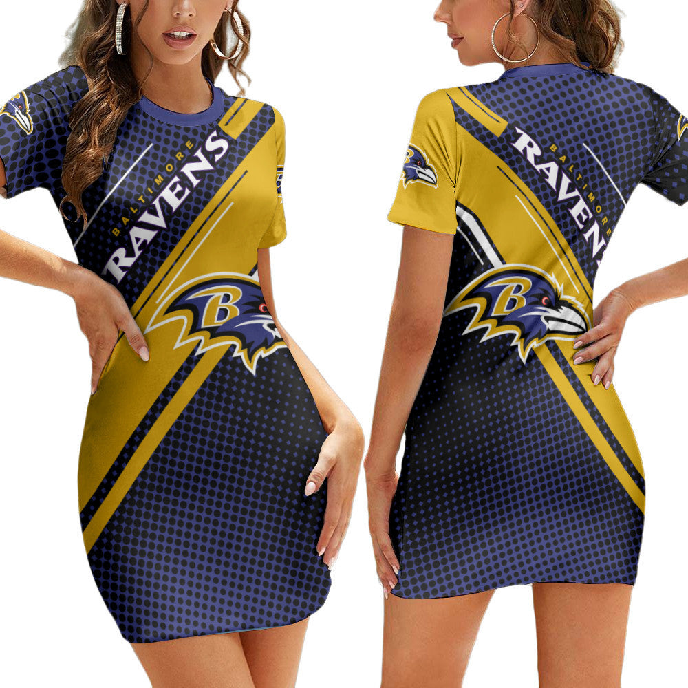 Baltimore Ravens Casual Short Sleeve Bodycon Mini Dress BG152