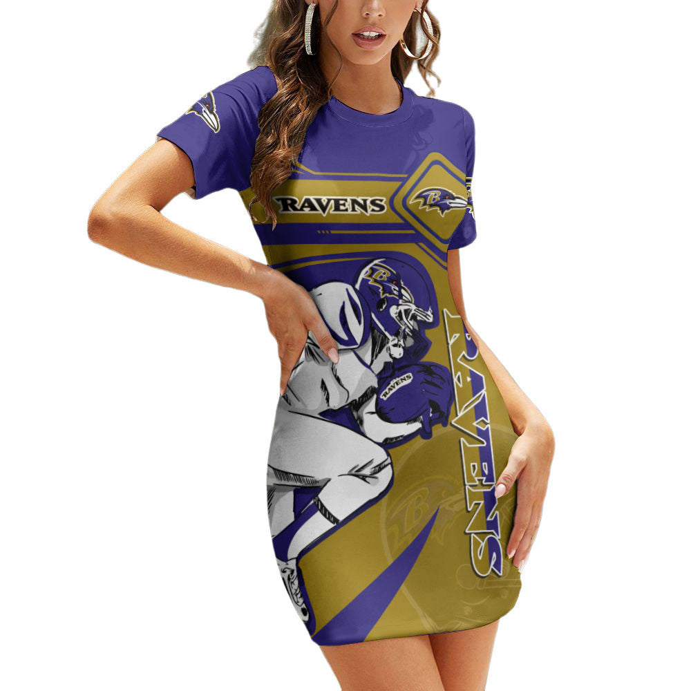 Baltimore Ravens Casual Short Sleeve Bodycon Mini Dress BG32