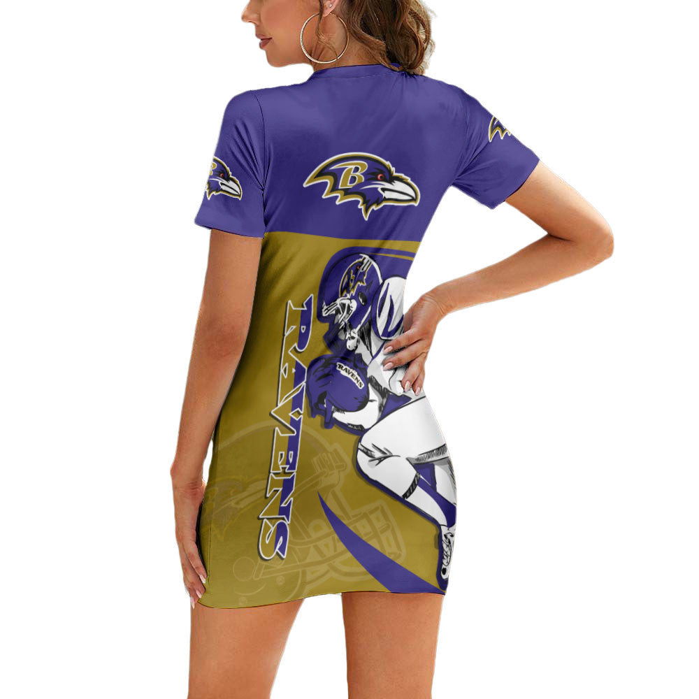 Baltimore Ravens Casual Short Sleeve Bodycon Mini Dress BG32