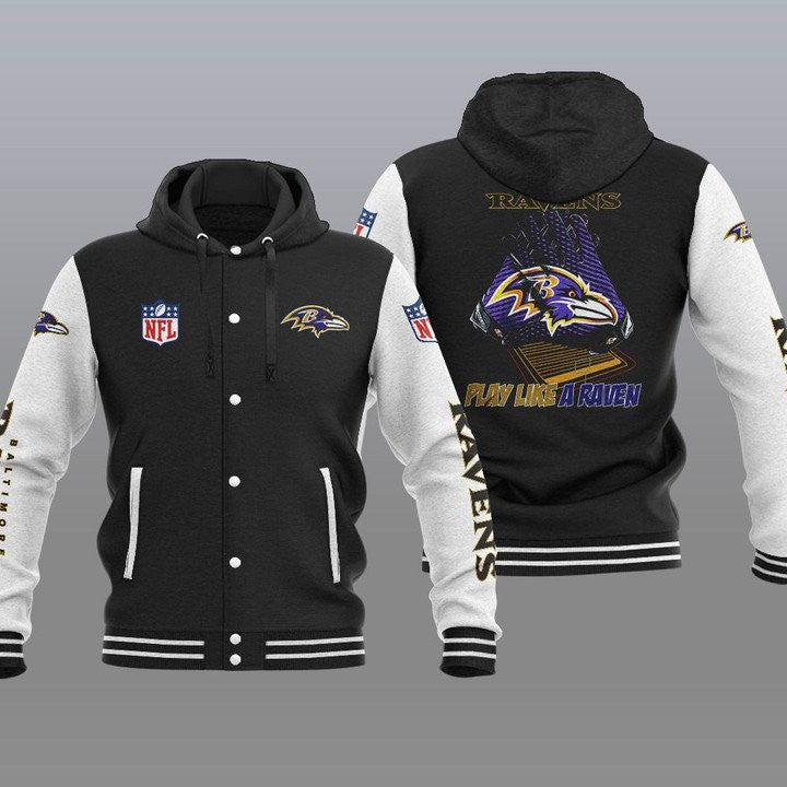 Baltimore Ravens Hooded Button Jacket with Hood 20