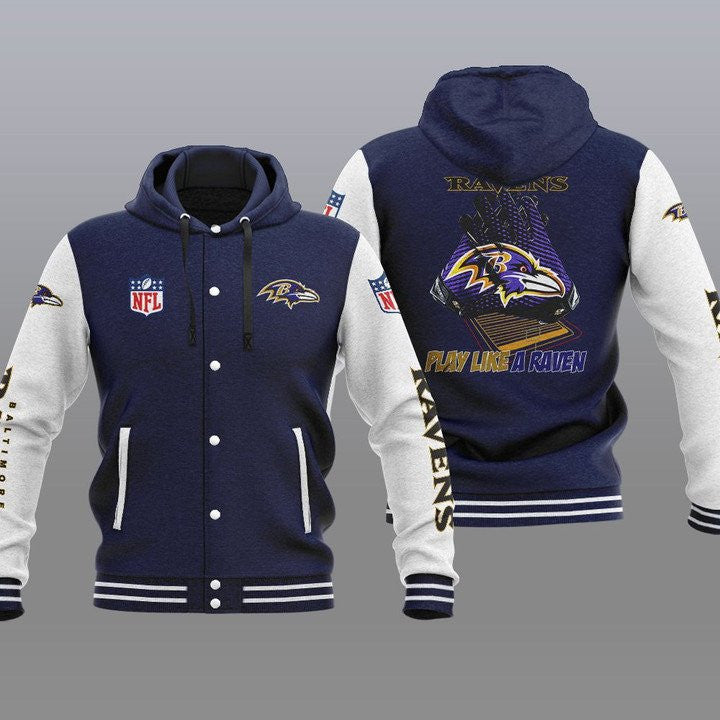 Baltimore Ravens Hooded Button Jacket with Hood 20