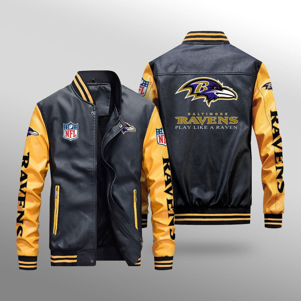 Baltimore Ravens Leather Bomber Jacket BG10
