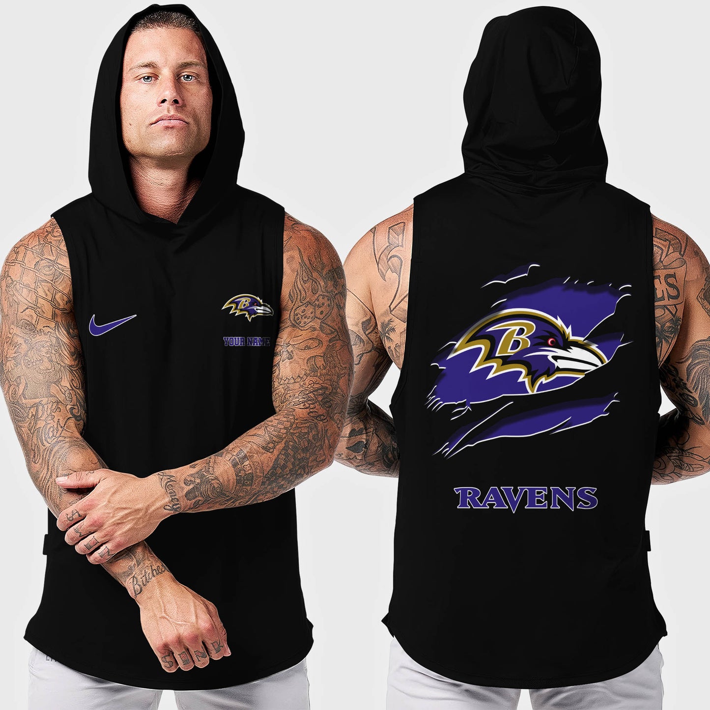Baltimore Ravens Men Workout Hooded Tank Top AZMGSH003
