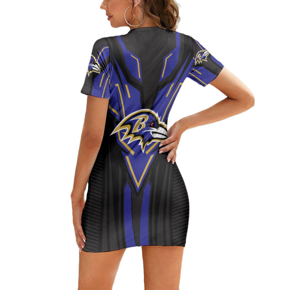 Baltimore Ravens Short Sleeve Bodycon Mini Dress BG238