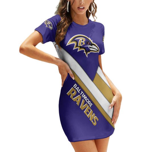 Baltimore Ravens Short Sleeve Bodycon Mini Dress BG270