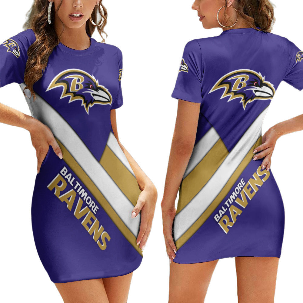 Baltimore Ravens Short Sleeve Bodycon Mini Dress BG270