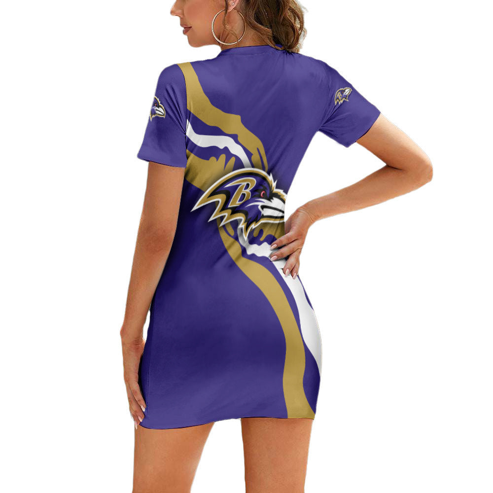 Baltimore Ravens Short Sleeve Bodycon Mini Dress BG280